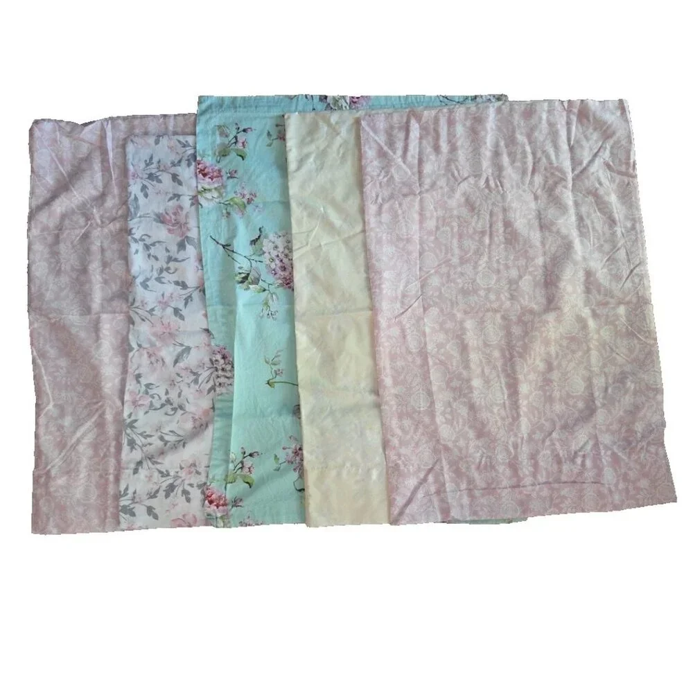 5 Queen Pillowcases Pink Aqua Beige Some New For Fabric Remnants As Is